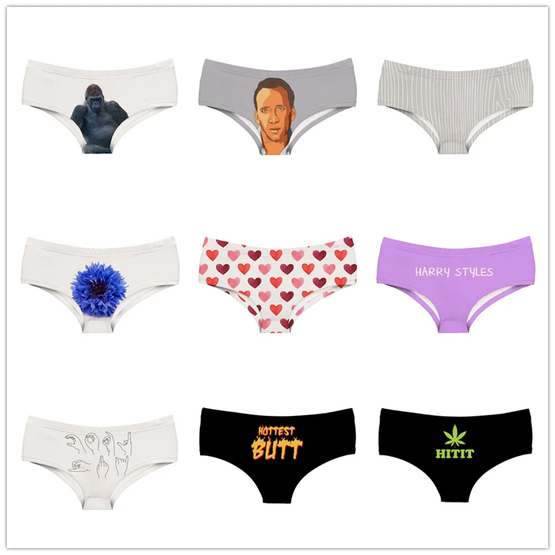 

3D Gorilla Pattern Letter Words Women Underwear Flowers Horrify Clown Hand Eye Lady Briefs Leaves Print Woman Panties