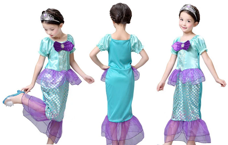 Kids Girl Little Mermaid Princess Ariel Dress Cosplay Costume Children Halloween Clothes Green Fancy Dress for Girls Party Prom