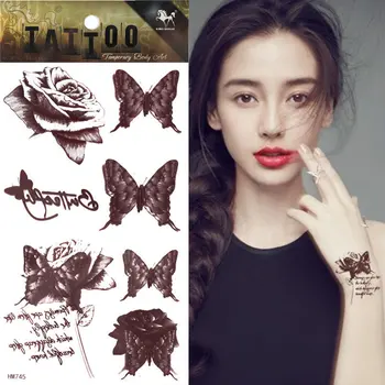 

1pcs Temporary Henna Tattoo Rose Butterfly Brown Tatttoo Sticker tatuagem tatuaje Body Art