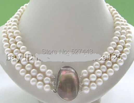 

Wholesale >>AAA 3row17-19" 9mm natural white round freshwater pearl necklace - blister shell