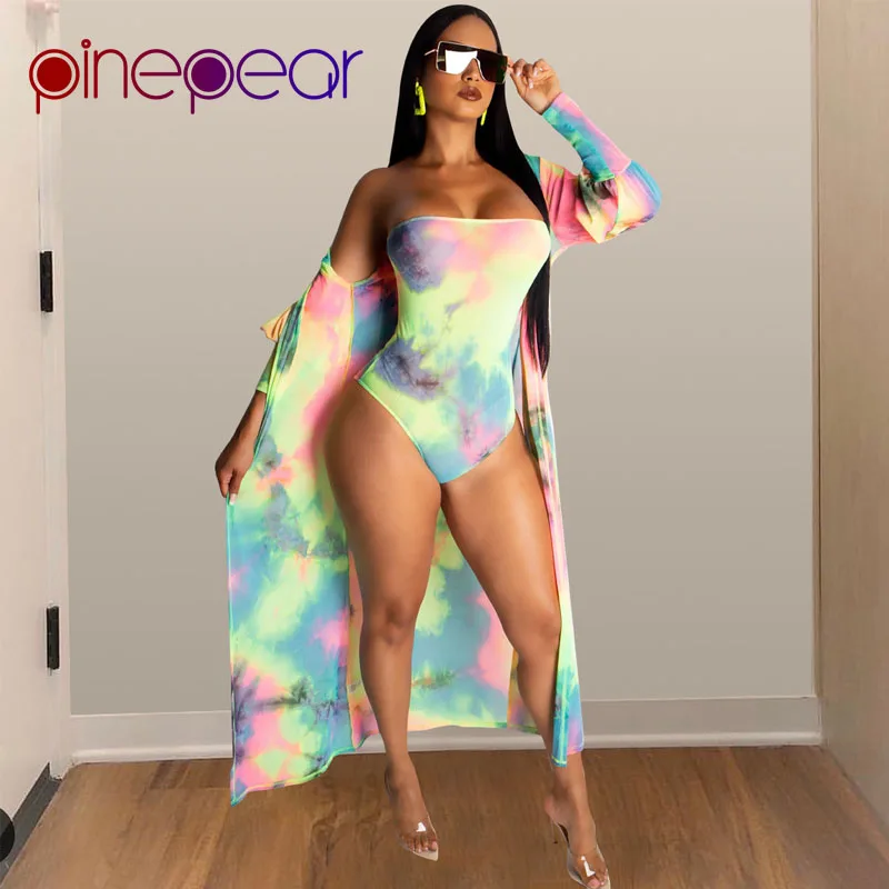 

PinePear Colourful Tie Dye Print Bodysuit and Cover Up Bikini 2 Piece Swimwear 2019 Women Swim Swimsuit Beach Wear Dropshipping