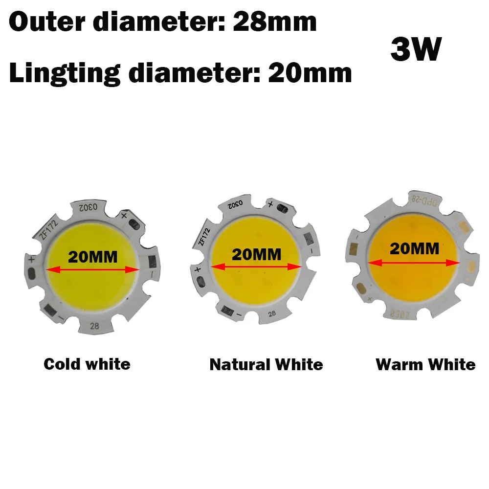 10 шт. супер яркий 28 мм 3 Вт светодиодный COB чип 300 мА чип вход DC9-11V Размер 28 мм-20 мм белый подходит для DIY светодиодный прожектор