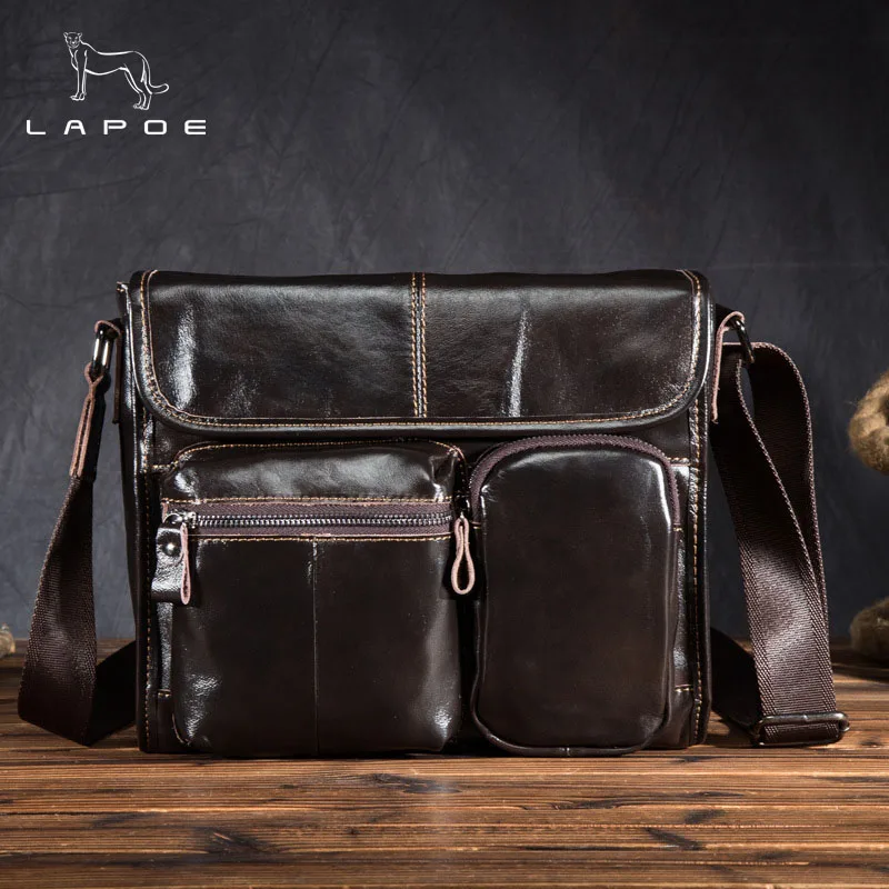 

LAPOE Designer Handbags Men's Bag Male Genuine Leather Messenger Bags Men Travel School Bags Leisure Shoulder Bags Free Ship