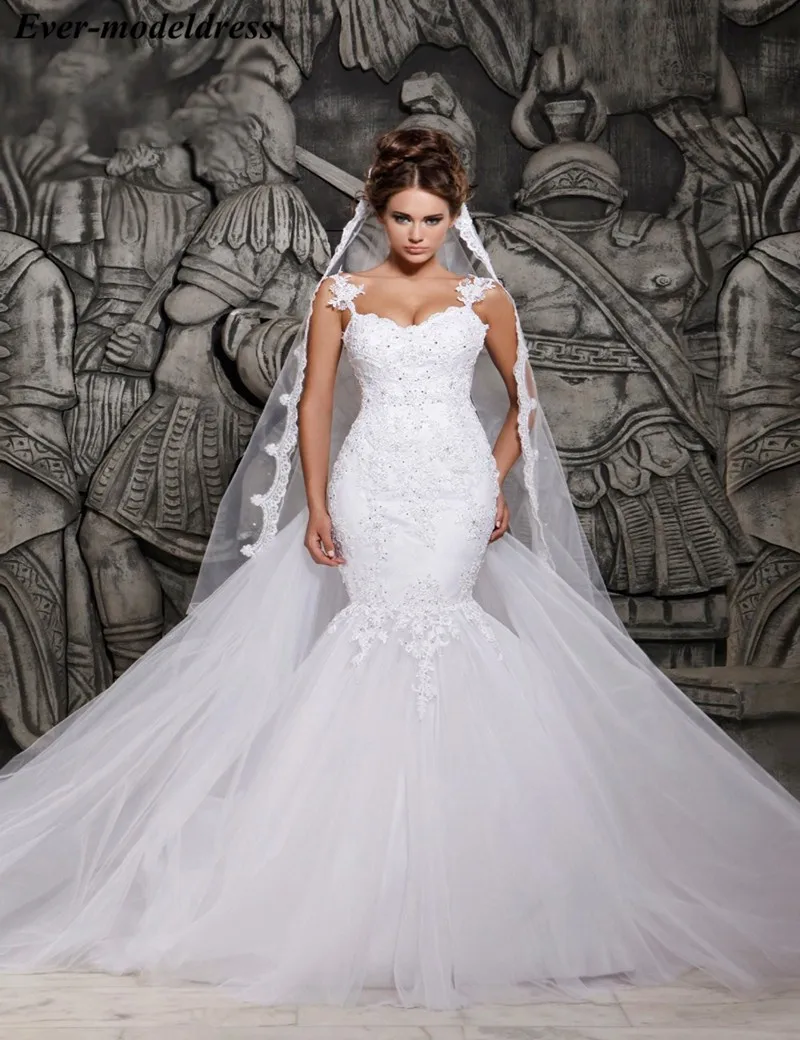 8------Sexy-Illusion-Back-African-Mermaid-Wedding-Dress-Pure-white-color-Plus-Size-Lace-appliques-Crystal-Beading (1)_conew1_