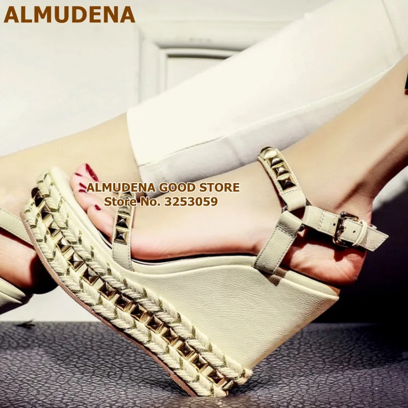 ALMUDENA/дизайнерские сандалии гладиаторы на платформе свадебные туфли с заклепками