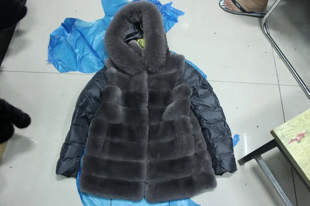 Linhaoshengyue Модные Женские Настоящий мех кролика пальто с гагачьими рукавами съемные рукава, натуральный мех