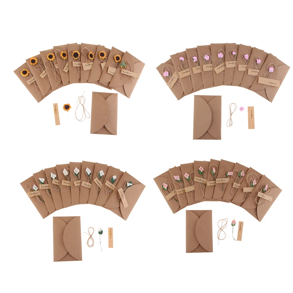 

Dried Flowers Greeting Cards 10Pcs Handmade Greeting Cards Vintage Kraft Blank Note Card Thank Notes for Party Invitation Card