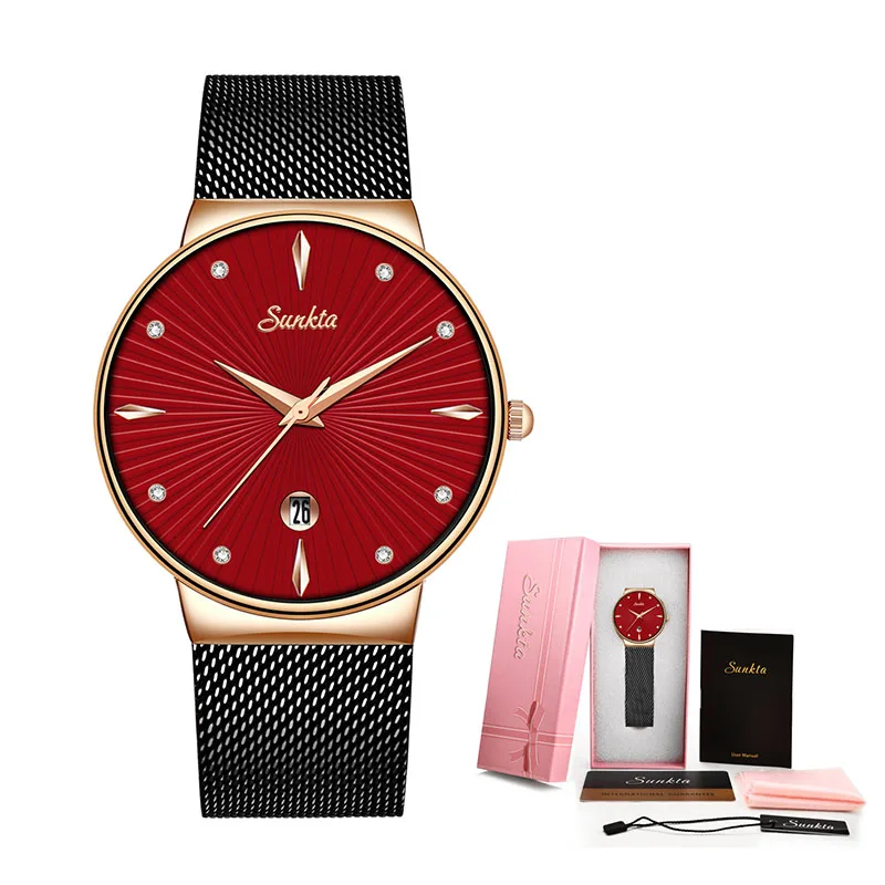 

SUNKTA Rose Gold Red Quartz Women Watch Fashion Simple Waterproof Watch Lady Girl Female Gift Luxury brand Clock Zegarek Damski