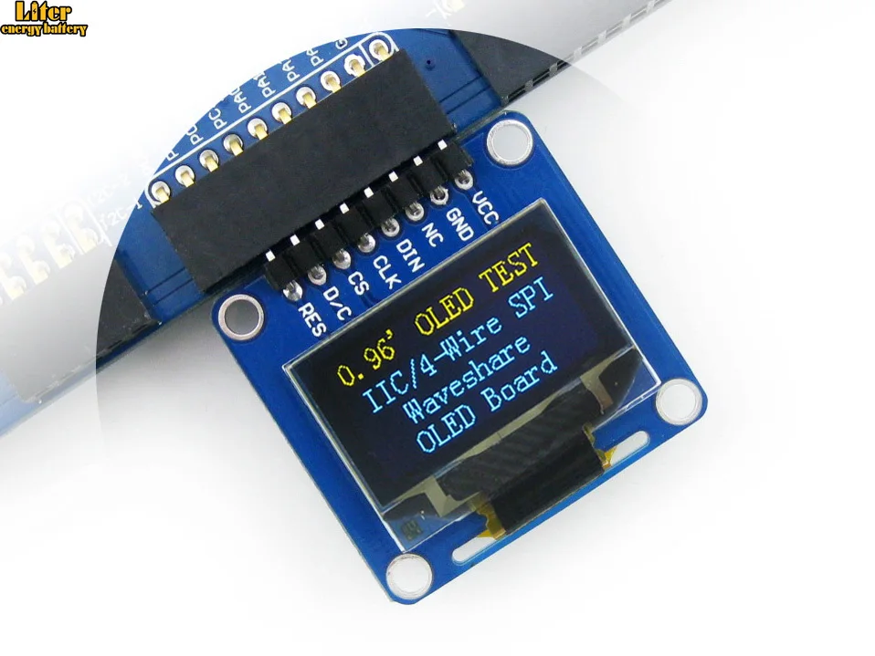 

0.96inch OLED (A),0.96inch display,SPI/I2C interfaces,horizontal pinheader,SSD1306 chip,Yellow,Blue color,wide Visible Angle