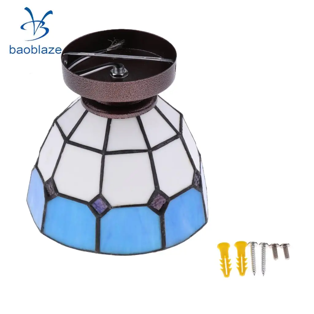 E27 Glass Mediterranean Style Body Surface Flush Mount Ceiling Light Lampshade Bulb Cover 110-220V