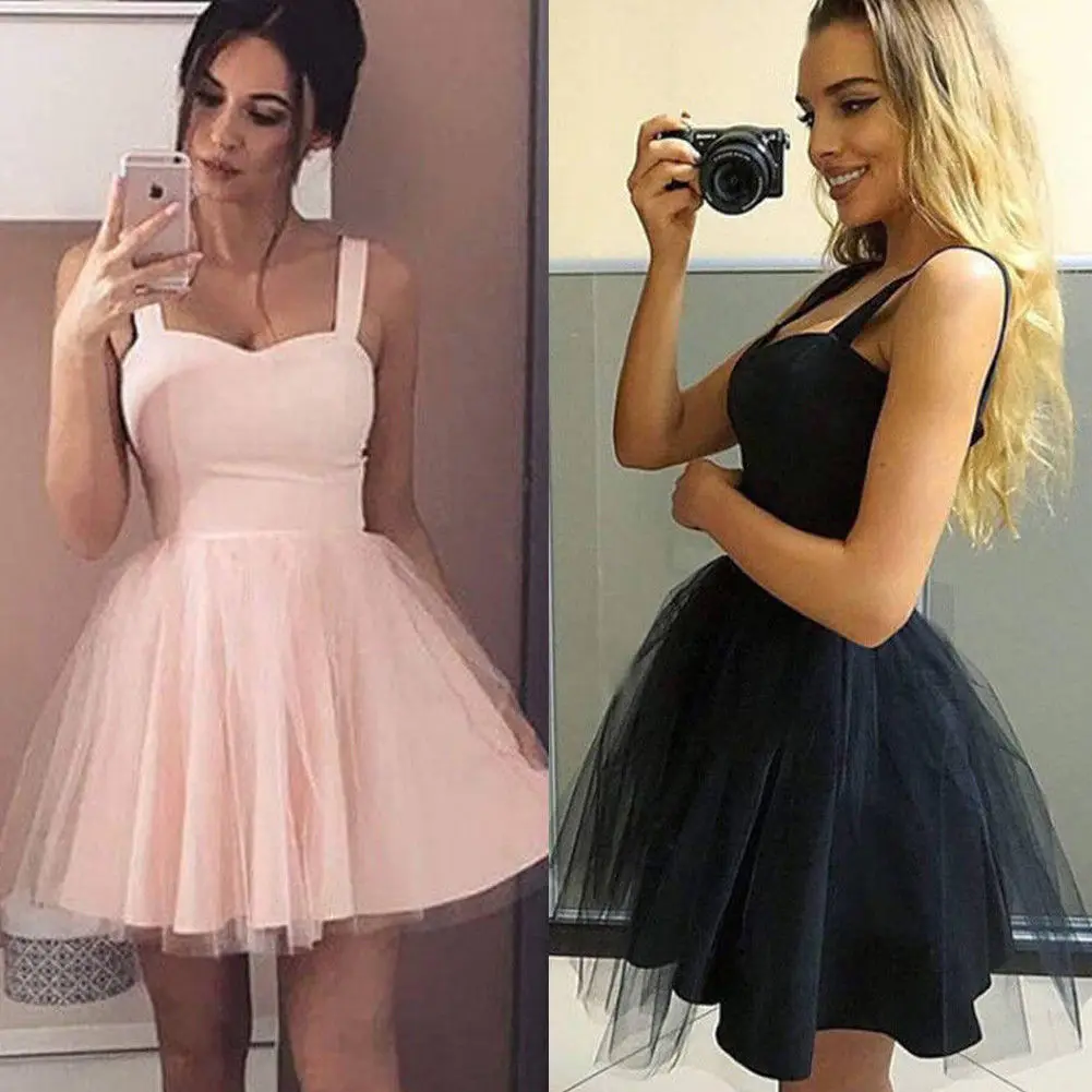 2019 summer New Women strap Sleeveless Evening Party tulle Dress Short Mini Dress elegant female solid ball gown short dresses 2019 summer New Women strap Sleeveless Evening Party tulle Dress Short Mini Dress elegant female solid ball gown short dresses