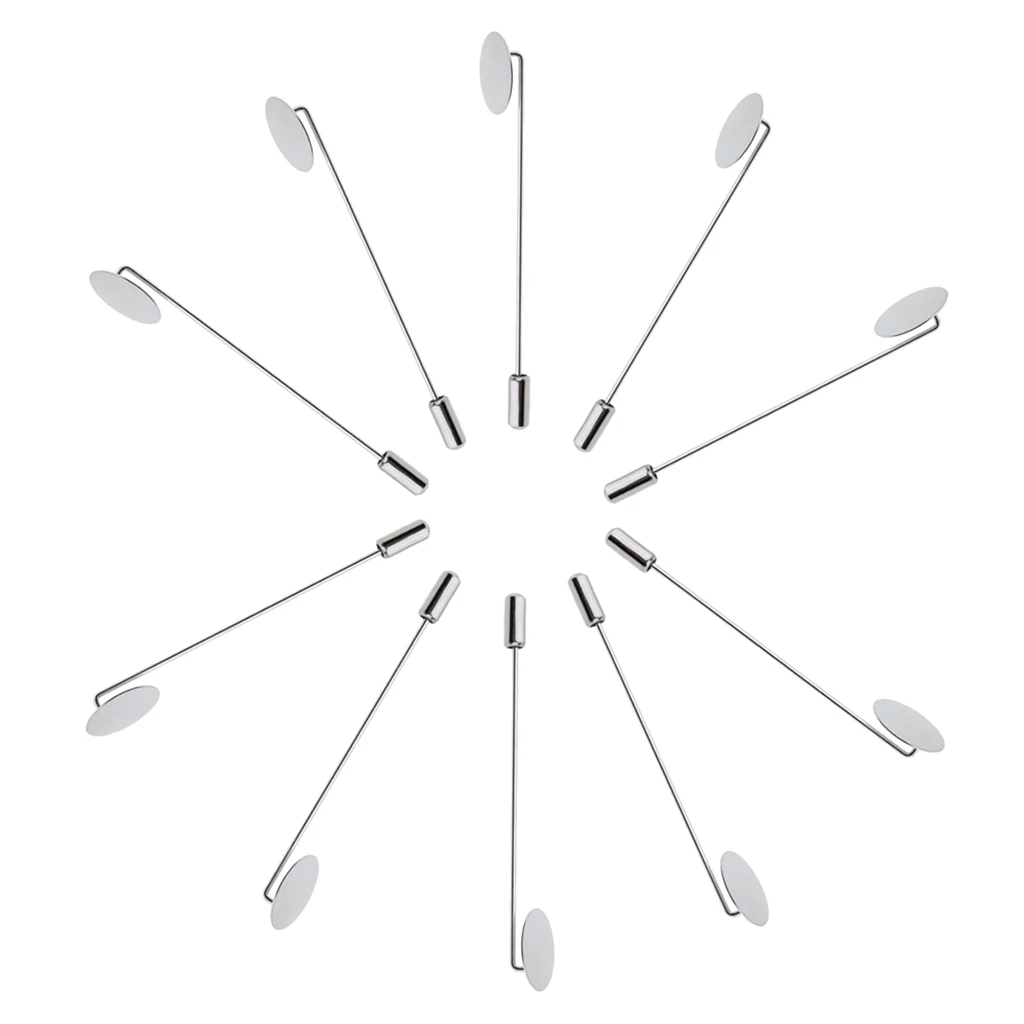10 Piece Blank Tray Glue On Pad Lapel Stick Pin DIY Clutch Boutonniere Pins DIY Flower Finding Crafts