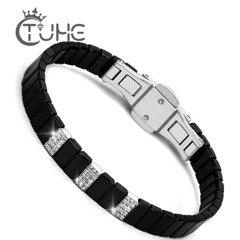 

2017 New Brand Orchid Buckle Bracelets & Bangles Stainless Steel Bracelets Healthy Ceramic Chain Fashion Wristband For Unisex