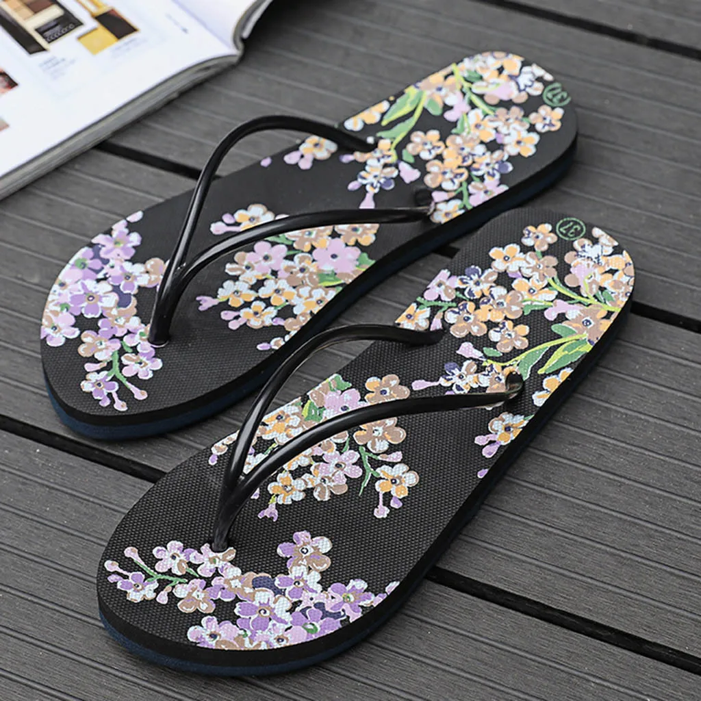 

Slippers Women Ladies Girls Floral Flat Flip Flops Casual Sandals Beach Shoes sandale femme ete 2019 chaussures femme NEW