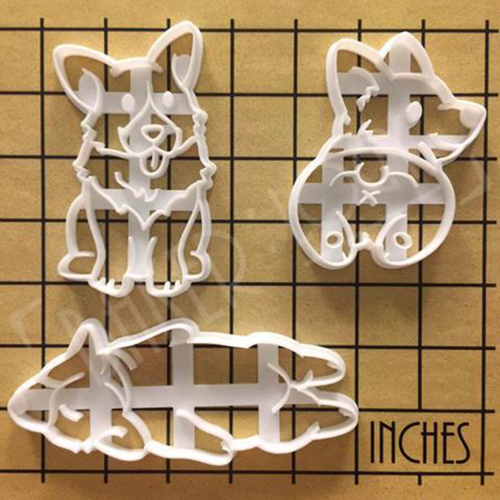 

3pcs per set Dog Corgi Cookie Cutter Pet Shape Dough Biscuit Pastry Fondant Mold Tool