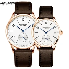 Agelocer brand Casual lovers watch 2 pieces stainless steel bezel small second dial Men Women Couple Wristwatch with watch box