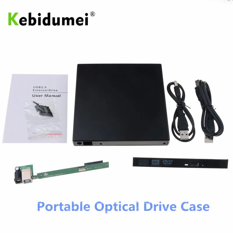 Kebidumei USB 2,0 SATA Внешний привод DVD CD DVD-Rom IDE чехол для привода 12,7 мм тонкий для ноутбука компьютера