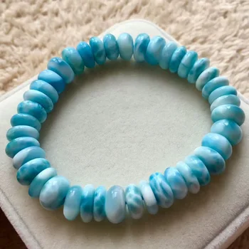 

10mm Natural Larimar Blue Beads Bracelet From Dominica Gemstone 10mm Healing Stretch Water Pattern AAAAAA