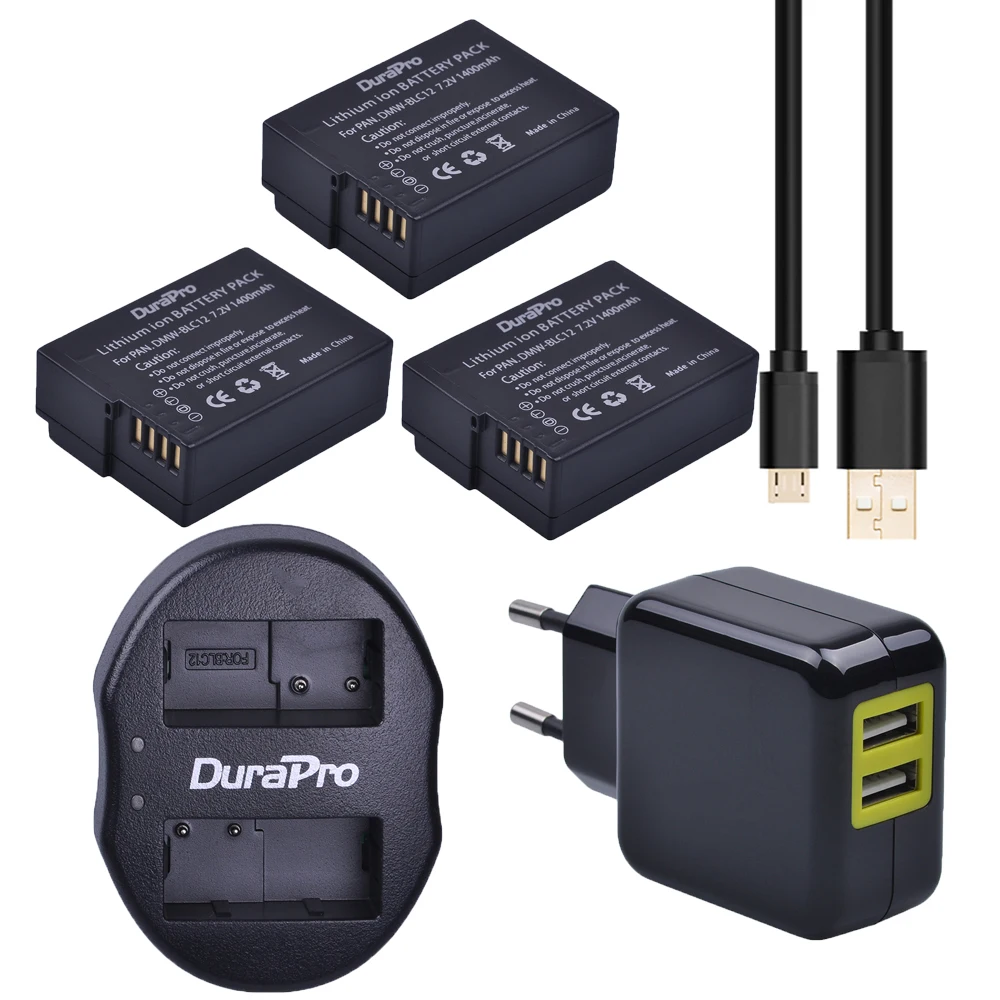 

3pcs 1400mAh DMW-BLC12 DMW-BLC12E DMW BLC12 Camera Battery + USB Dual Charger for Panasonic FZ1000 FZ200 FZ300 G5 G6 G7 GH2