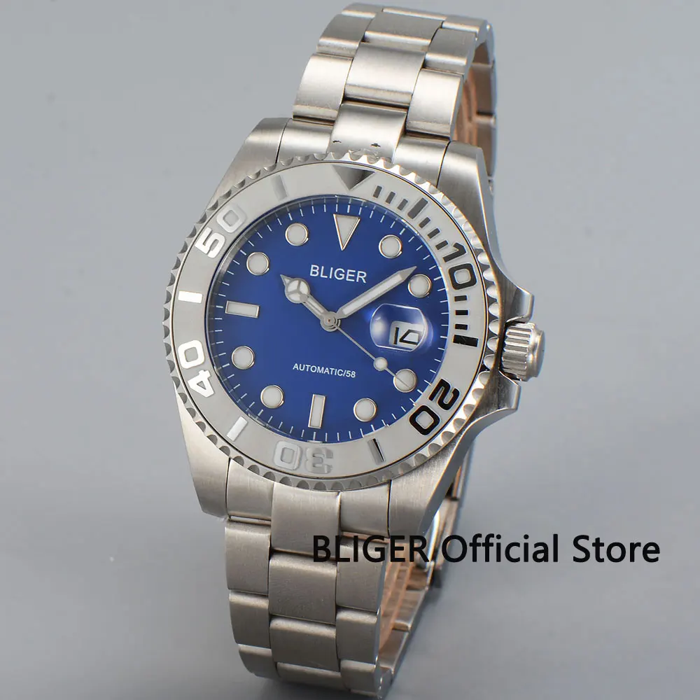 

Sapphire Glass BLIGER 40mm Blue Dial Ceramic Bezel Luminous Pointer Date Magnifier Miyota Automatic Movement Men's Watch B29