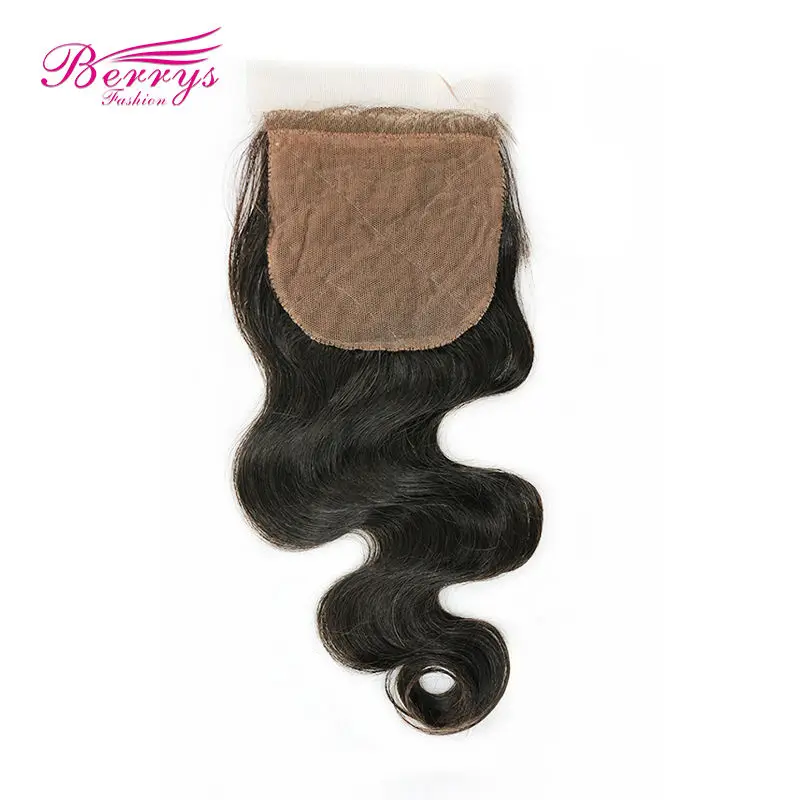 8A Berrys hair,Brazilian Virgin Hair body wave Silk Base closure 8-22inch in stock cheap price hair extensions