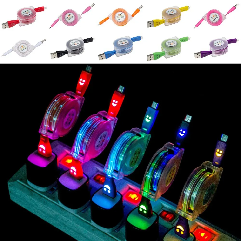 

Digitalworld Smiling Face Retractable LED Micro USB Charger Cable For Samsung/LGi/HTC Android