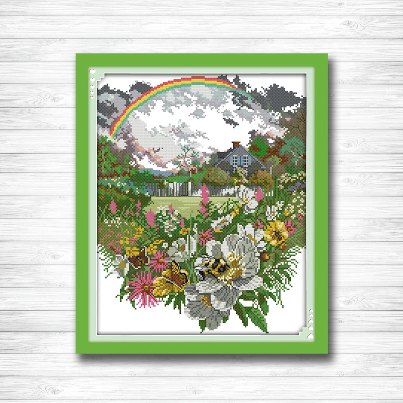

The after rain rainbow flowers paintings dmc 14CT 11CT counted cross stitch Needlework Set Embroidery kits chinese cross stitch