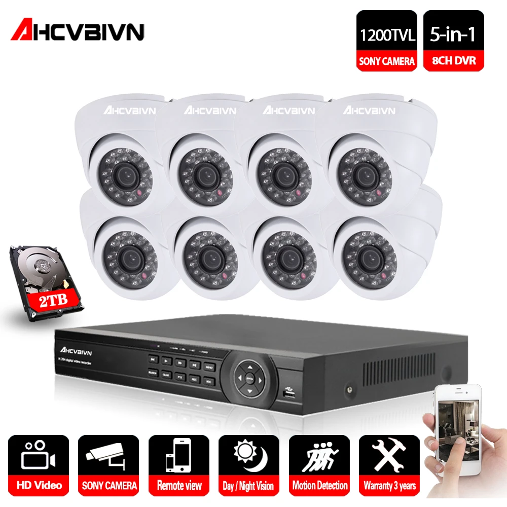AHCVBIVN система видеонаблюдения 8CH комплект 8 шт. 1200TVL купольная камера безопасности
