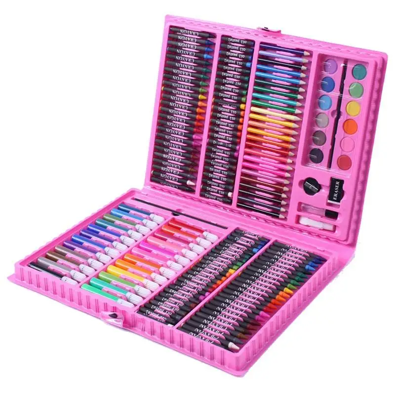 168 Художественный набор для рисования акварелью, инструменты для рисования, художественный маркер, ручка, принадлежности для детей, Подарочная коробка, офисные канцелярские принадлежности - Цвет: Pink