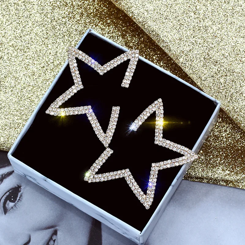 

Korean Handmade Silver Needles Anti-allergy Star Rhinestone Drop Earrings Dangle Earrings Fashion Jewelry-BYD5