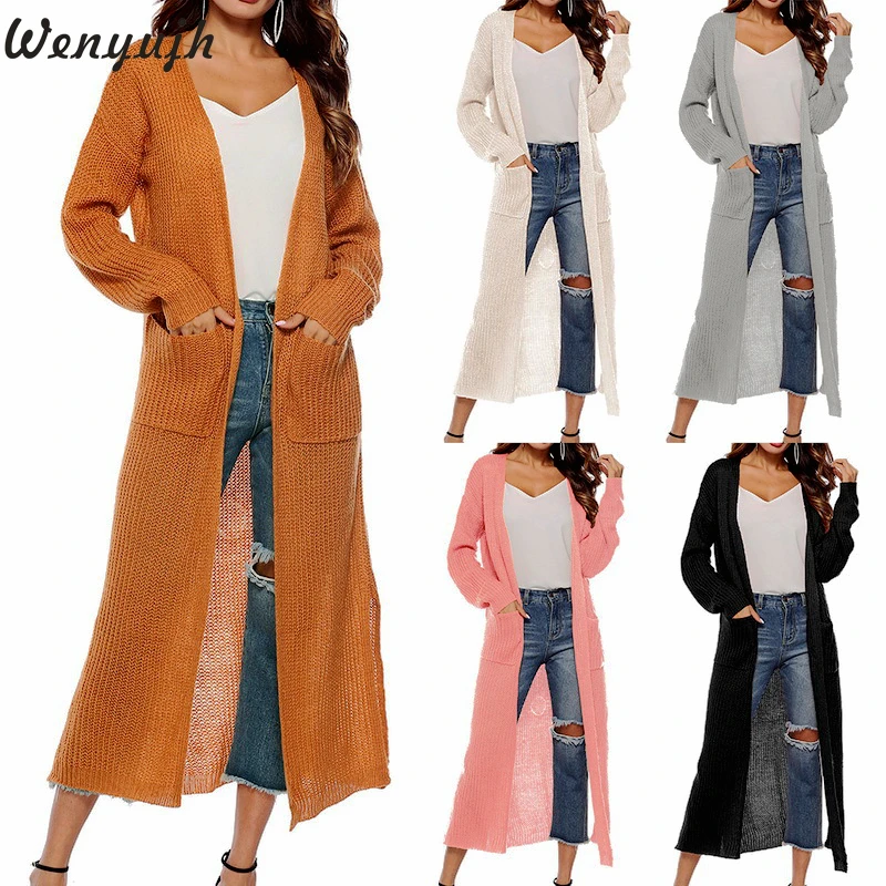 

Wenyujh 2019 Women Autumn Winter Long Knitted Sweater Cardigans Loose Solid Long Sleeve Kimono Knitwear Plus Size Female Coat