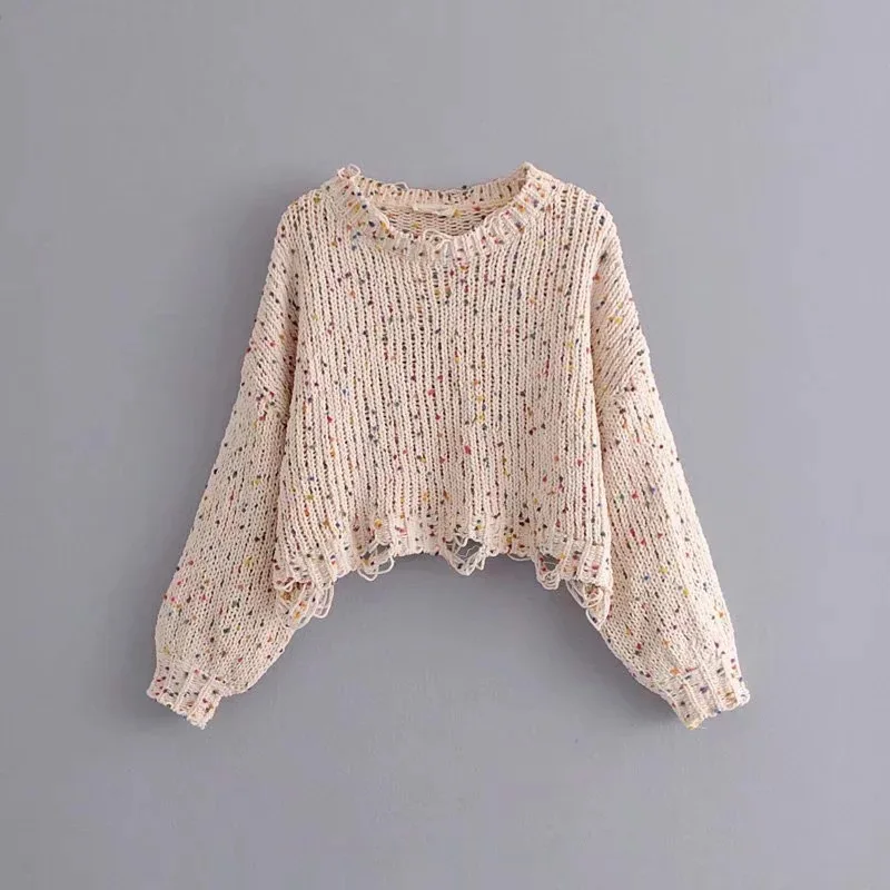 

2019 New Arrival Knitted Pullover Slim Colorful Dot Irregular Loose Batwing Sleeve Womens Sweaters Short Free Shipping