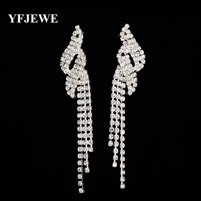 

YFJEWE Luxurious Crystal Long Drop Earrings for Women Silver and Gold Color Fashion Statement Jewelry Geometry Pattern E411
