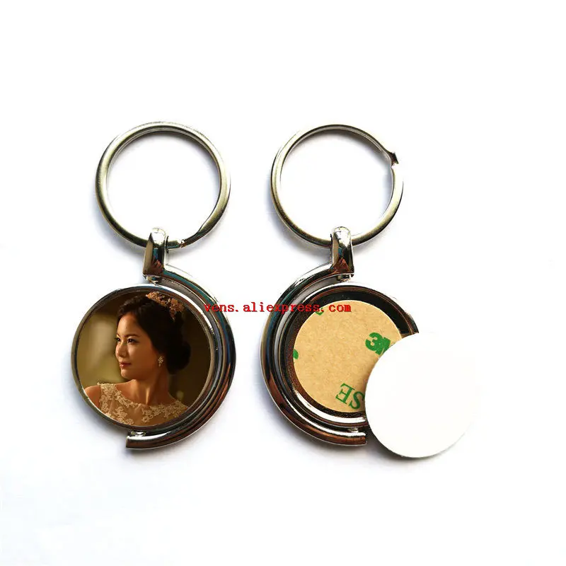 

new arrival sublimation metal key chains rotate round keyring hot transfer printing blank consumable print two sides 15pcs/lot