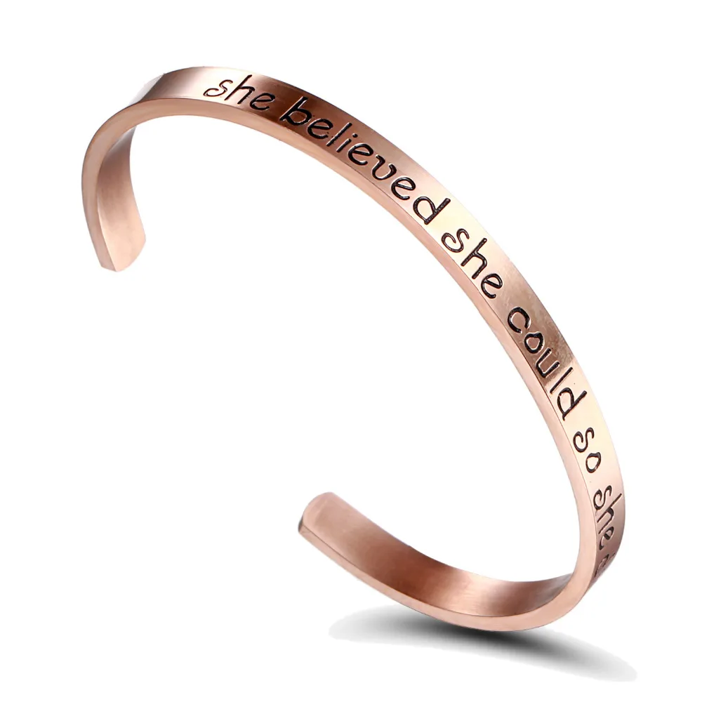

She Believed She Could So She Did Free Engrave Bracelet Customize Fashion Lettering Opening Stainless Steel Bracelet Jewelry