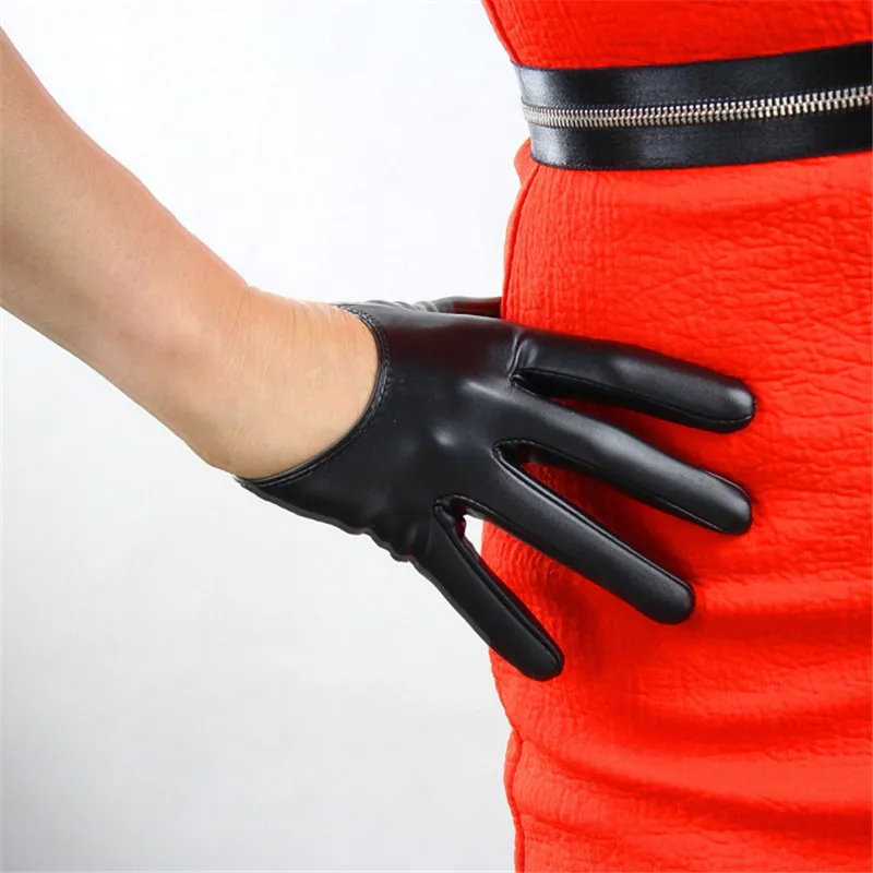 13cm Touchscreen Ultrashort Gloves Emulation Leather Patent Mirror Bright Black White Wild Female WPU87|Женские перчатки| |