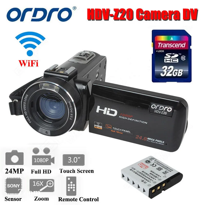 

ORDRO HDV-Z20 Digital Video Camera Camcorder 3.0" Touch Screen 1080P Full HD 16X Zoom 24MP Face Detection LED Fill-in Light DV