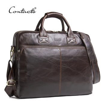 CONTACT'S Genuine Leather Men Bag Luxury Brand Shoulder Bags Male Messenger Bag New Business Handbag For 15.6' Laptop Briefcase mva male briefcase genuine leather handbag business men bags for document messenger bag men shoulder leather laptop briefcase