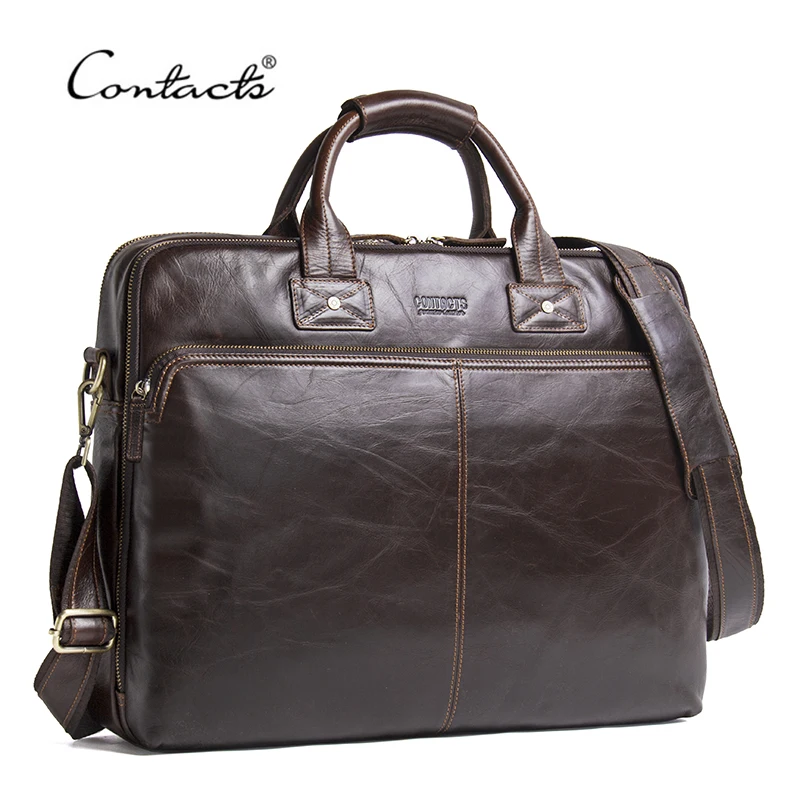 Best  CONTACT'S Genuine Leather Men Bag Luxury Brand Shoulder Bags Male Messenger Bag New Business Handba