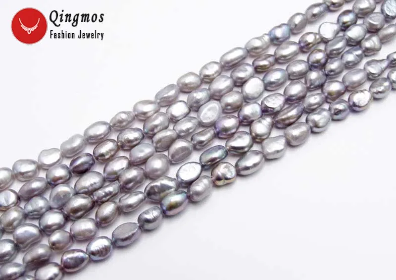 

Qingmos 6-7mm Gray Baroque Natural Freshwater Pearl Loose Beads for Jewelry Making Necklace Bracelet DIY 14'' los779 Free Ship