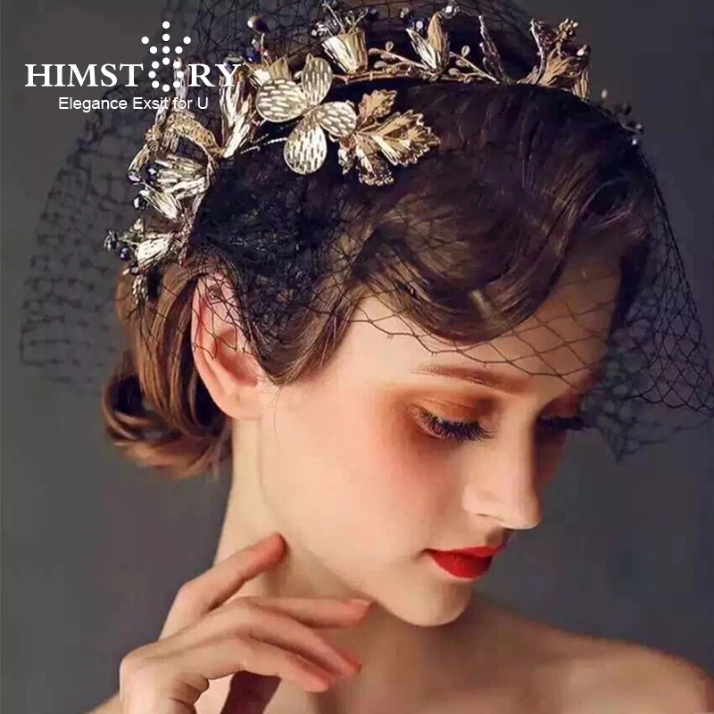 

HIMSTORY Vintage Leaf Headband Crown Blue Stones Wedding Bridal Hairwear Hair Accessory