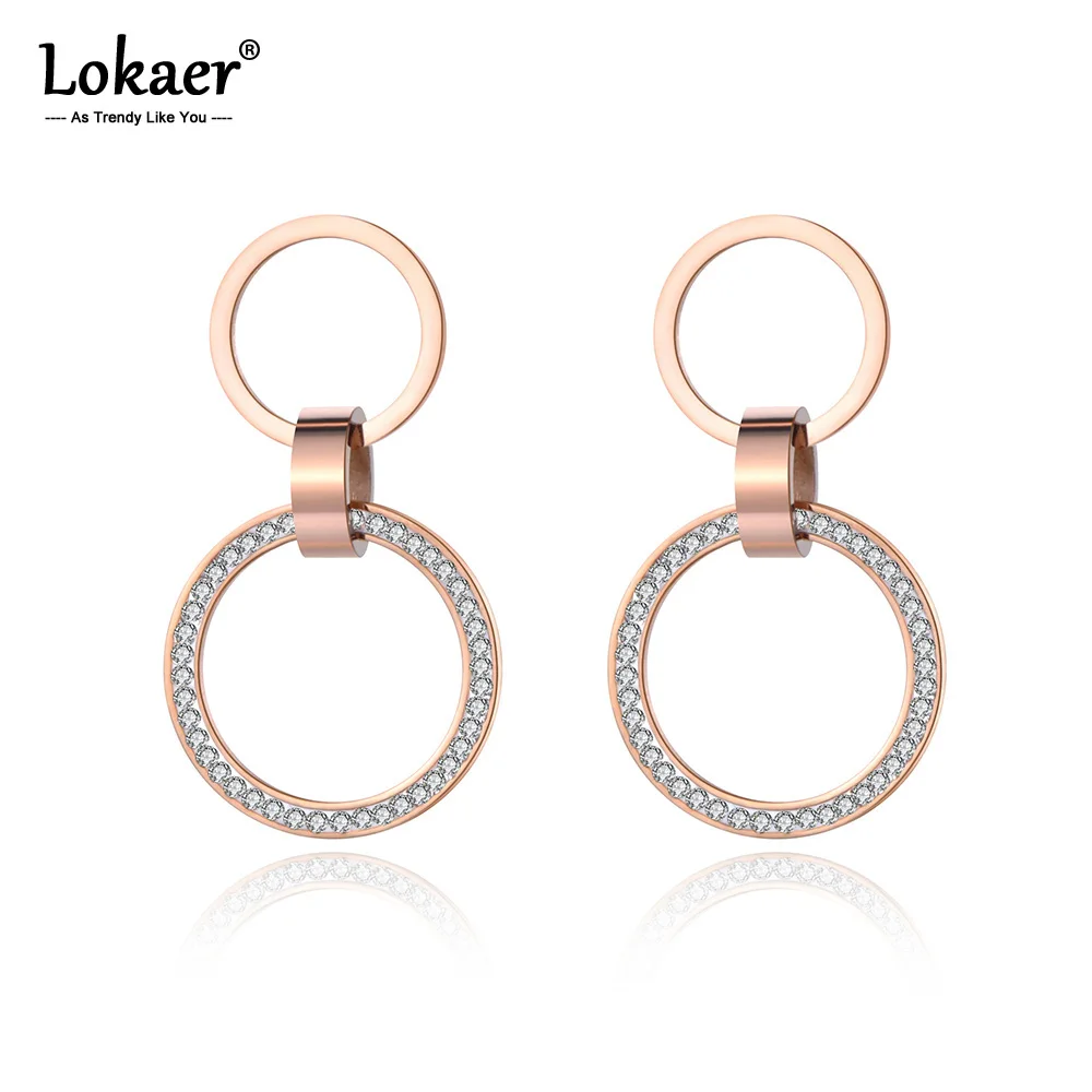 

Lokaer Fashion Double Circle Stainless Steel Stud Earrings Rose Gold Handmade Clay White Crystals Ear Jewelry For Women E19010
