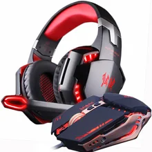Gaming headset e gaming mouse 4000 dpi ajustável estéreo gamer fones de ouvido + gamer ratos led luz óptica usb com fio(China)