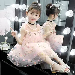 Милое Платье для девочек 2019 г. Новая летняя одежда для девочек платье принцессы с цветочным рисунком Детская летняя одежда платье для