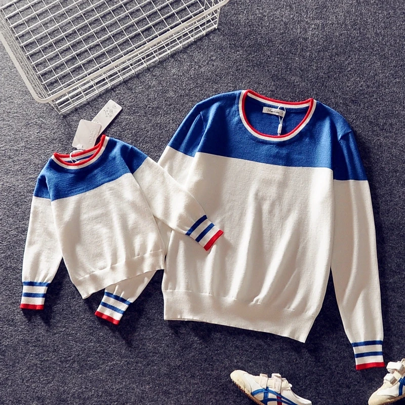 

New Knitwear Children Three Family Outfit Mother Daughter Spring and Autumn Sweater 2-8T Long-sleeved Sports Guard Style Cute