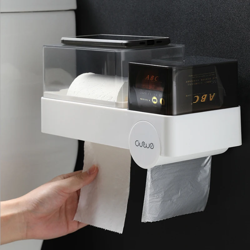 

Punch-free Bathroom Waterproof Tissue Box Wall-mounted Roll Paper Storage Box Bathroom Toilet Kitchen Shelf Bathroom Accessories