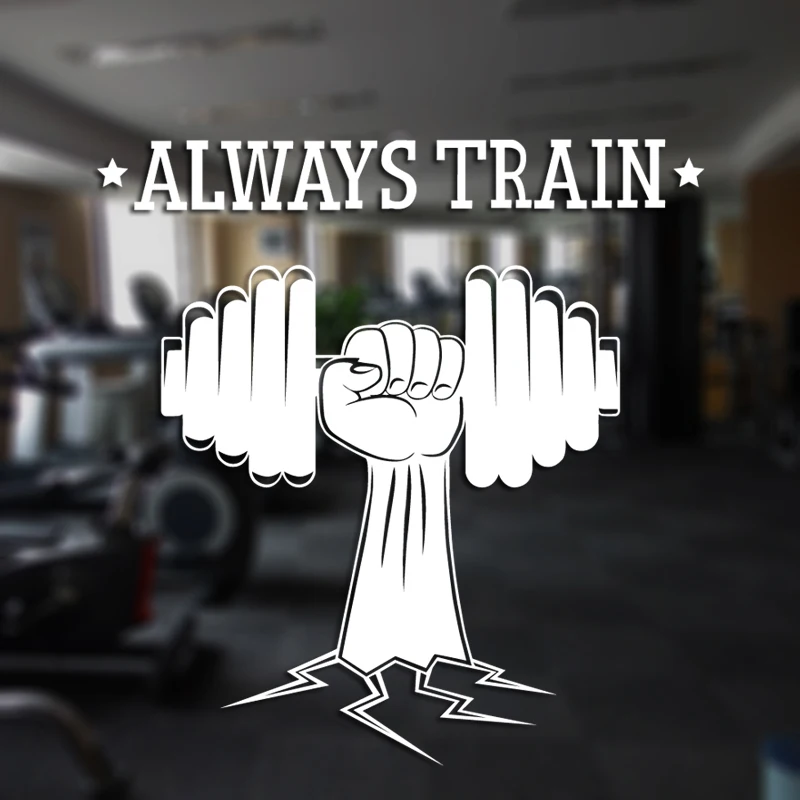 Gym Name Sticker Fitness Crossfit Hand Dumbbell Decal Body-building Posters Vinyl Wall Decals Parede Decor Mural Gym Sticker