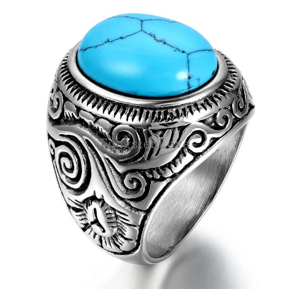 www.ermes-unice.fr : Buy vintage Classic Retro Men&#39;s Fake Turquoise Ring Mens Jewelry Stainless ...