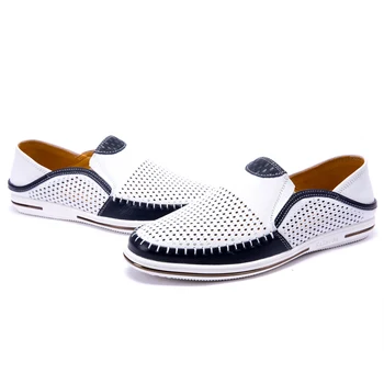 

Summer Men Loafers Hollow Out Breathable Genuine Leather Casual Shoes handmade Men Flats Soft Moccasins Men Driving Loafers