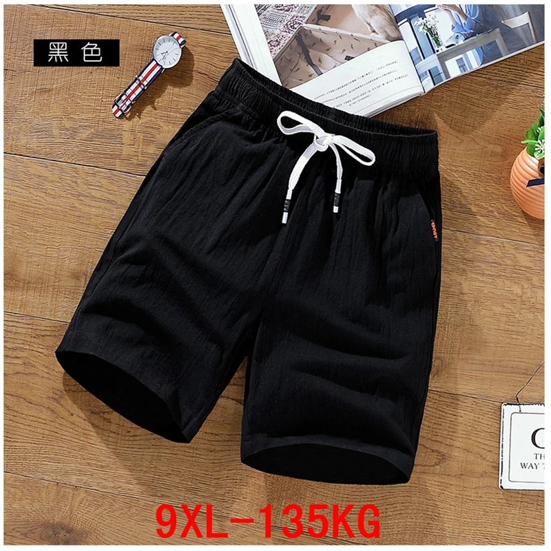 

Men's Large Size Shorts XL 6XL 7XL 8XL 9XL Linen Cotton Summer Large Stretch Sports 50 Casual Loose Black
